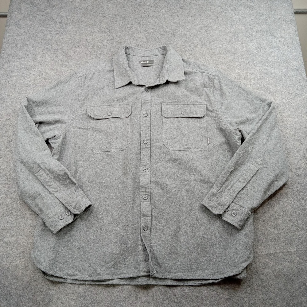 Eddie Bauer Shirt Mens 2XL Gray Cotton Button Front Flannel Long Sleeve Casual